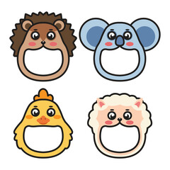 Fototapeta premium Cute Animal Hedgehog, Koala, Chick, and Sheep Photo Frame Collection Cartoon Illustration