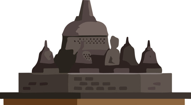 Borobudur temple landmark vector illustration famous ancient Buddhist monument in Indonesia for travel tourism design