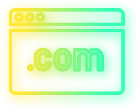 Web dot com neon glow icon in yellow to green gradient outline with sparkle glow for web dot com website domain URL internet online browser digital and app on transparent background.