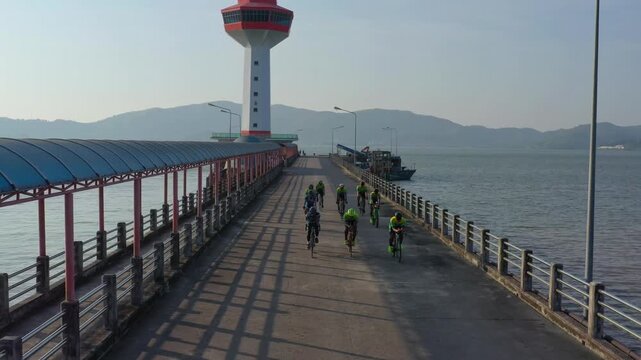 Aerial footage of Triathlon training at Pak Nam Ranong.