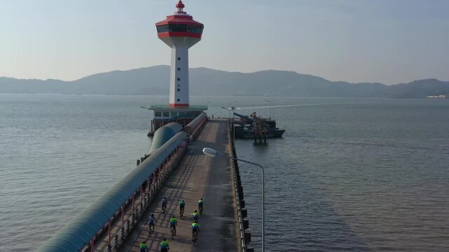 Aerial footage of Triathlon training at Pak Nam Ranong.