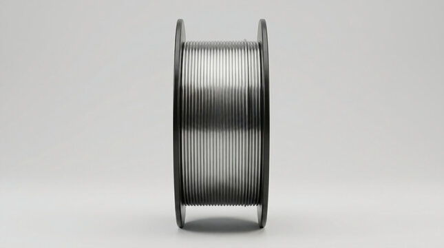 Spool of Silver 3D Printer Filament or Metal Wire on Neutral Grey Background