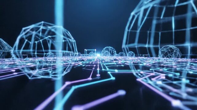 Futuristic Digital Network and Blockchain Technology Visualization.