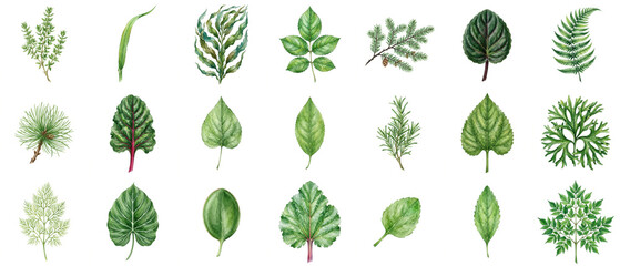 Watercolor Botanical Leaf Collection Hand Painted Green Foliage Set for Nature Design Projects and Floral Decor