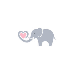 Naklejka premium Elephant Holding a Pink Heart with Its Trunk a Cute Illustration for Baby Nursery Decor or Sweet Greeting Card Design
