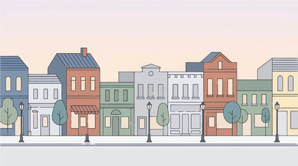 Obraz premium Charming city street featuring colorful shop facades and vintage architecture