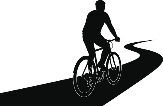 Cyclist Riding Bicycle on Winding Road Silhouette with Outdoor Fitness and Active Lifestyle