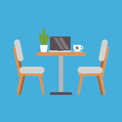 Fototapeta premium Flat Vector Workspace Illustration with Laptop and Coffee