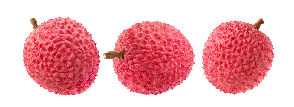 Whole lychee set isolated on white.