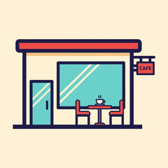 Obraz premium Flat Design Cafe Storefront Vector Illustration, Coffee Shop Exterior with Table and Chairs