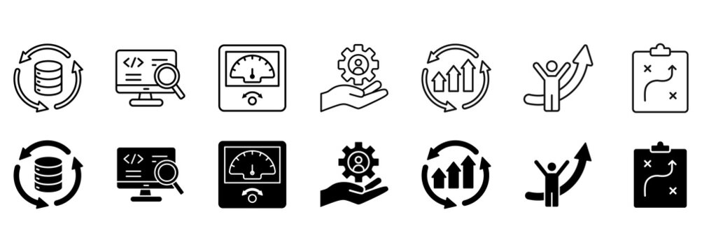 Business intelligence icon set. strategies and technologies vector illustration