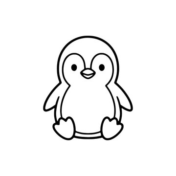 Cute little penguin standing coloring page. Black and white outline of happy arctic bird for kids coloring book, preschool worksheets, and KDP interior.