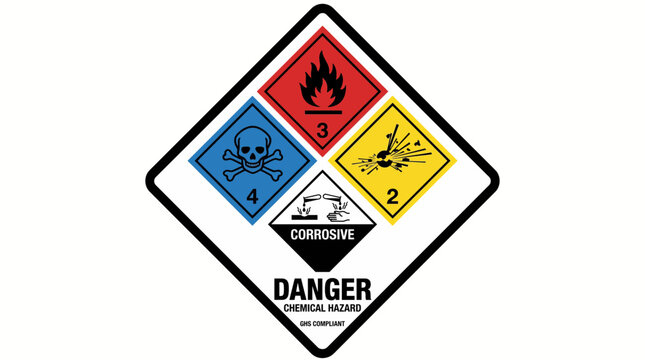Chemical Hazard Warning Label Diamond with GHS Symbols