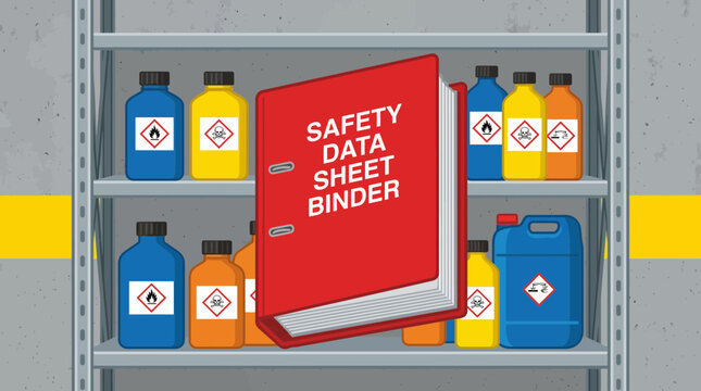 Safety Data Sheet Binder on Chemical Storage Shelf