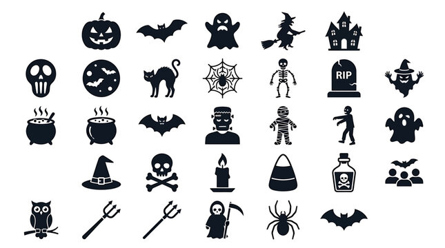Collection of Halloween Icons and Symbols for Spooky Themed Designs and Decorations