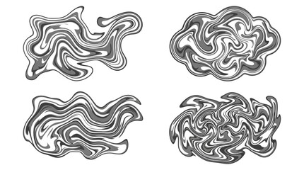 Fototapeta premium Four abstract monochrome liquid shapes on a white background