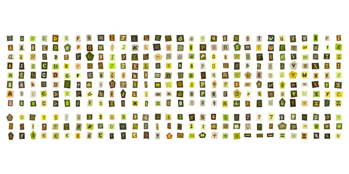 Erpresserbrief Buchstaben Set, ausgeschnittene Zeitungsbuchstaben fuer kreative Designs, Ransom Note Stil fuer Plakate und Collagen