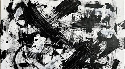 Naklejka premium Black white paint strokes texture artistic brush marks abstract background