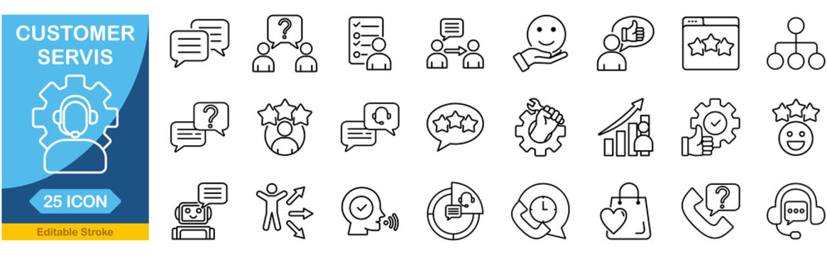 Customer service icon set. Editable line icons. Vector illustration