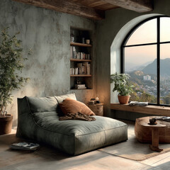 Obraz premium Modern Living Room with Mountain View