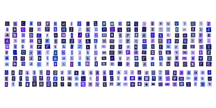Alphabet Collage Ransom Note Style Letters and Numbers Set for Graphic Design Projects and Creative Typography Layouts