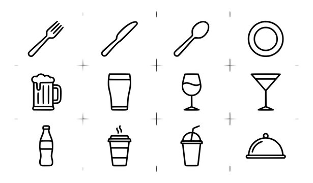 Food beverage icons vector cutlery beer takeaway cafe menu set