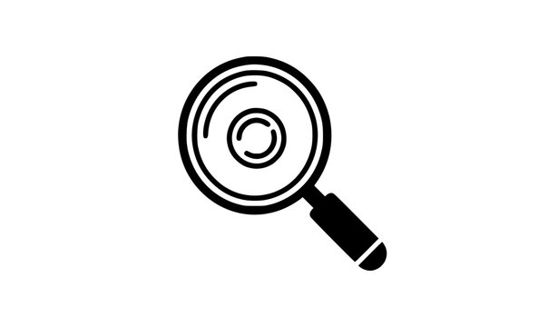 Create a clean vector illustration of a magnifying glass icon isolated on a solid white background. Show a modern search magnifier with circular lens and ergonomic handle illustrated in minimalist bla