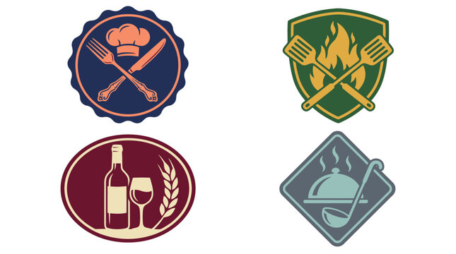 A set of four vintage culinary and restaurant emblem designs