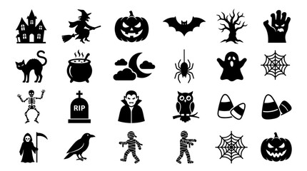 Fototapeta premium Set of Diverse Halloween Symbols and Spooky Holiday Icons Featuring Ghostly Creatures and Festive Elements for Seasonal Graphic Design Projects