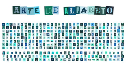 ARTE DE ALFABETO, conjunto de letras recortadas estilo collage para diseño gráfico, tipografía creativa para carteles y proyectos digitales © velikiyzayats