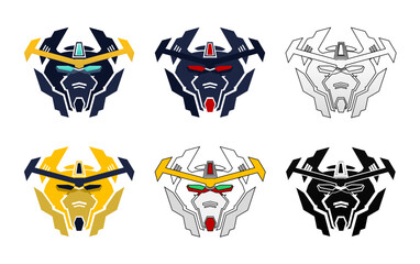 Futuristic Mecha Robot Head Vector Mascot Logo Set for Esports Gaming and Sci-Fi Avatars © tbafifudin