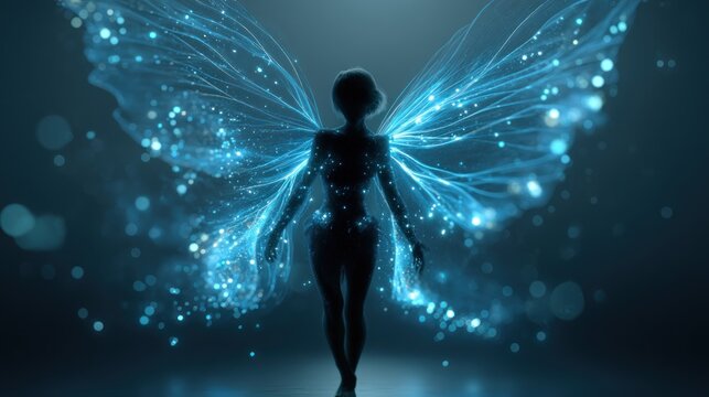 Ethereal figure glowing wings