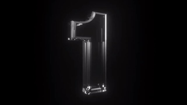 countdown 3d render of a glowing font symbol on black background