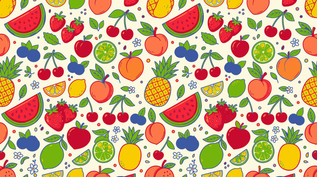 Colorful illustration of various fruits.