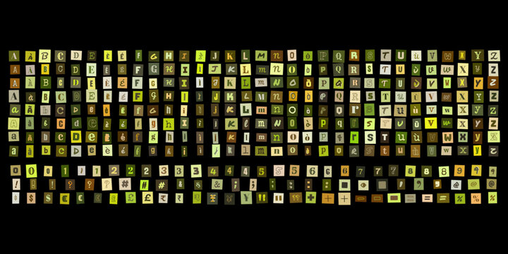 Lettere ritagliate stile riscatto alfabeto completo numeri e simboli per design grafico creativo e collage tipografico vintage