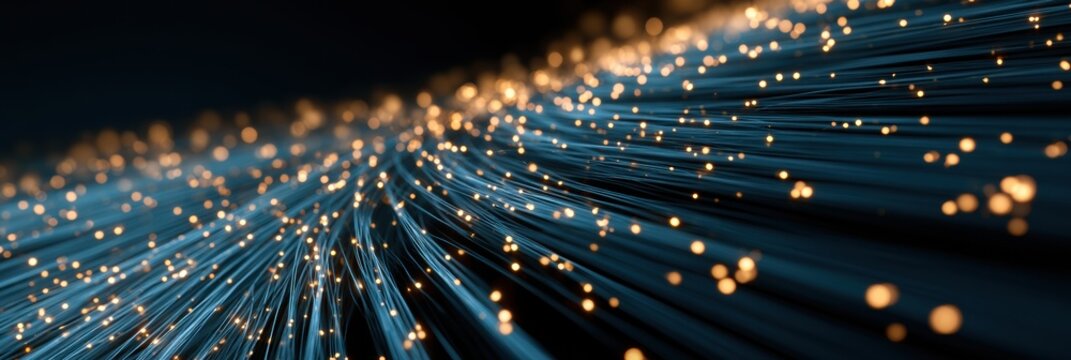 Autonomous AI agents manage customer data as glowing orbs flow through blue channels creating an organized system in a dark environment.