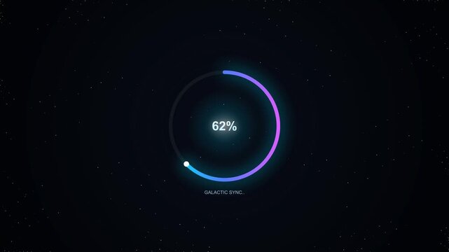 A digital gauge shows 100 percent loading on a dark background with a blue and purple ring.