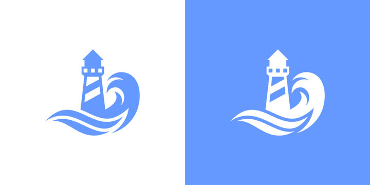 logo design combining lighthouse and wave, design vector icon idea