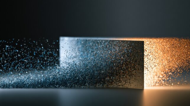 Data points move through a filter changing from a cool blue to a warm amber showing the process of anonymization and data protection.