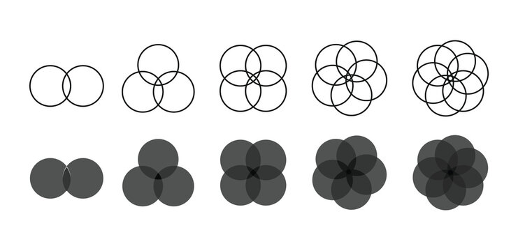 Venn diagram icons set. business infographic presentation. Infographic chart icon.  geometric data overlap presentations.  business flow charts or diversity and balance themes.