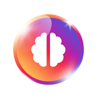 Brain icon in colorful orange pink purple gradient circle badge for brain mind intelligence think knowledge idea creativity and app on transparent background.