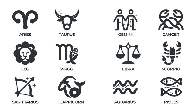 Zodiac signs and astrology symbols.