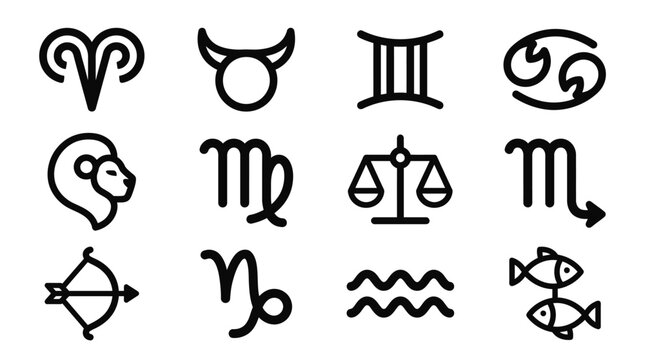 Zodiac signs and astrology symbols.