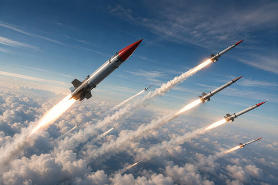 Missile Launch Formation Above Clouds