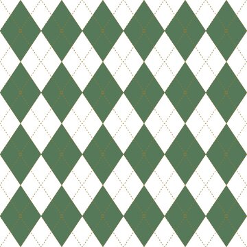 Elegant green and white argyle pattern with decorative stitches. This seamless texture offers a classic, preppy look for textiles, wrapping paper, or clothing designs.