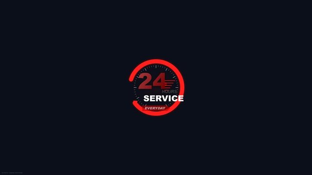 Neon Red Twenty Four Hour Service Icon Animation on Dark Background