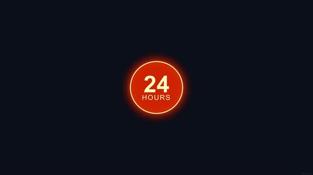 Neon Red Twenty Four Hours Icon Glowing on Dark Background Animation