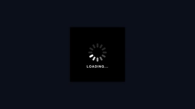 A loading animation appears on a black screen with white text and graphics