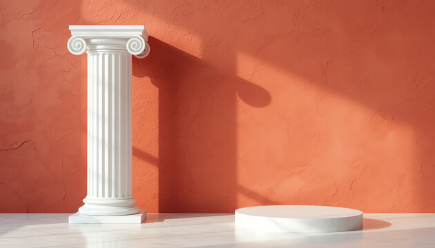 Capital of the ancient Greek Ionic order isolated over white background. Antique column roman pillar architecture, 3d illustration 