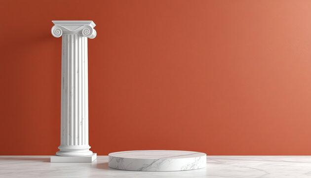Capital of the ancient Greek Ionic order isolated over white background. Antique column roman pillar architecture, 3d illustration 